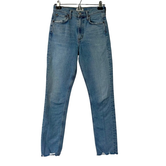 Agolde Merrel Straight Ankle Jeans Womans Size 24 Medium Wash Raw Hem - Picture 2 of 11